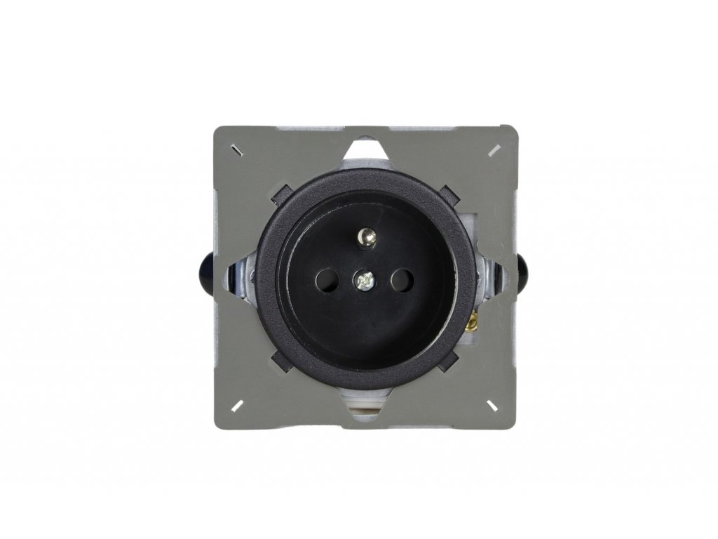 Designová zásuvka Síťová zásuvka MAINS SOCKET - 1-modulový 16A česká PIN BEZŠROUBKOVÉ - matně černá / černé (lesklé) iridium, varigrid-mains-socket_Z1EG4FBY.MB_screwless_matt-black