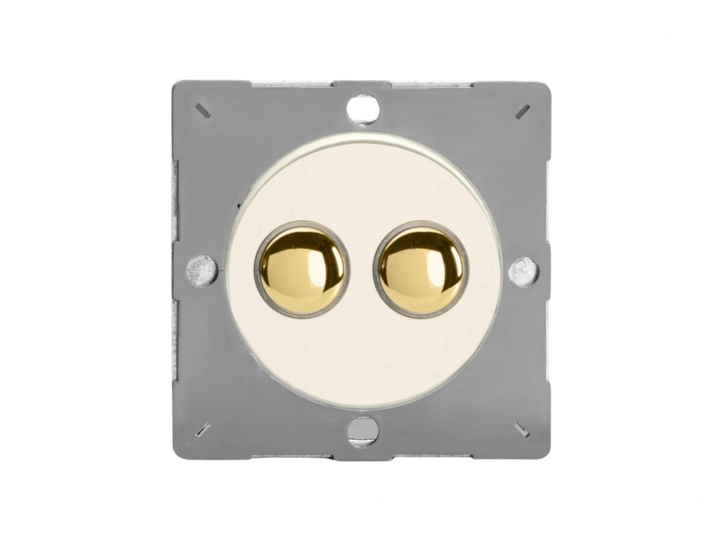 Designový vypínaè Tlaèítkový vypínaè IMPULSE - 2-modulový schodiový (è.6); jednosmìrný (è.1) 6A 1-pólový MODULÁRNÍ - matnì bílá / mosazné tlaèítko, varigrid momentary Z1EGP2YV.MW
