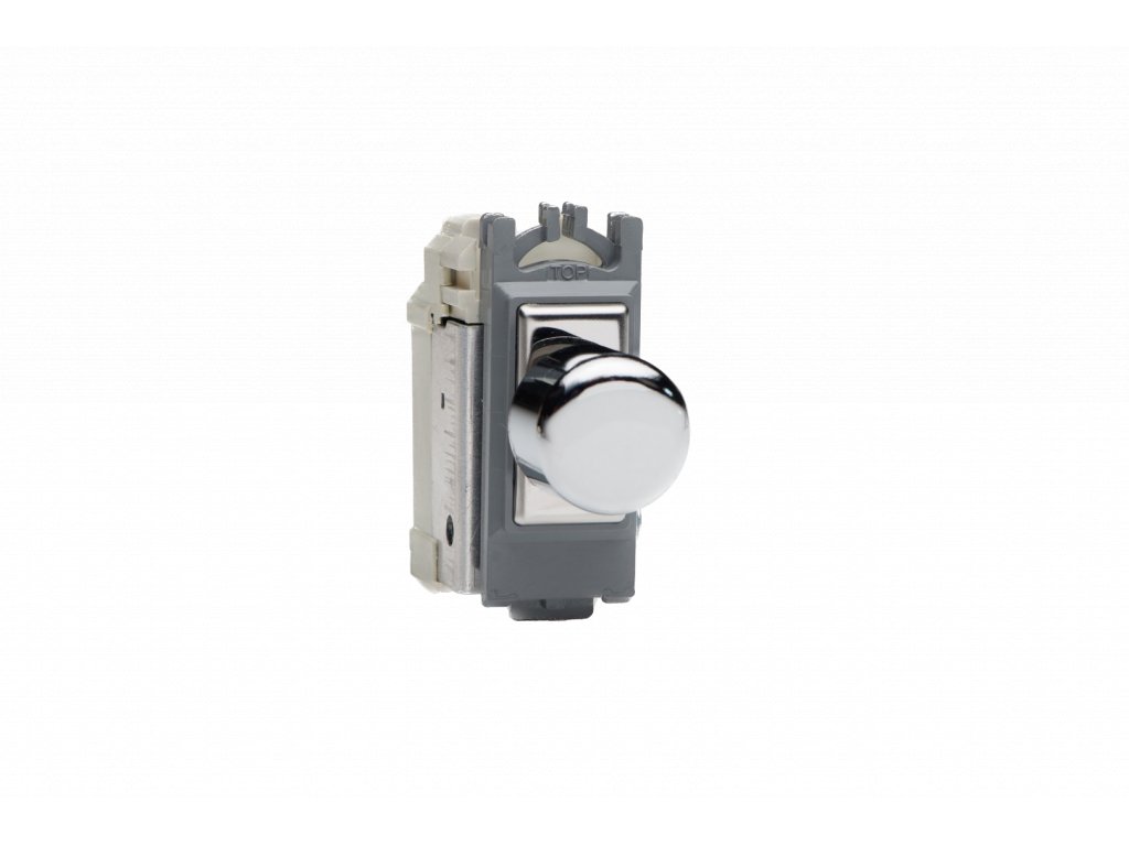 Luxusní stmívač Rotační stmívač DIMMER - 1-modulový schodišťový (č.6) 6A, 20mA 1-pólový LED MODULÁRNÍ - leštěný chrom / leštěný chromový knoflík, GJP100C