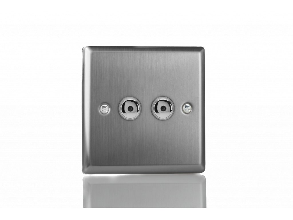 Designový vypínač Tlačítkový vypínač IMPULSE - 2-modulový jednosměrný (č.1) 0-100 W (max 10 LEDs) 0.7A 1-pólový LED s dálkovým KLASICKÉ - kartáčovaná ocel / ocelová tlačítka, IJTI102