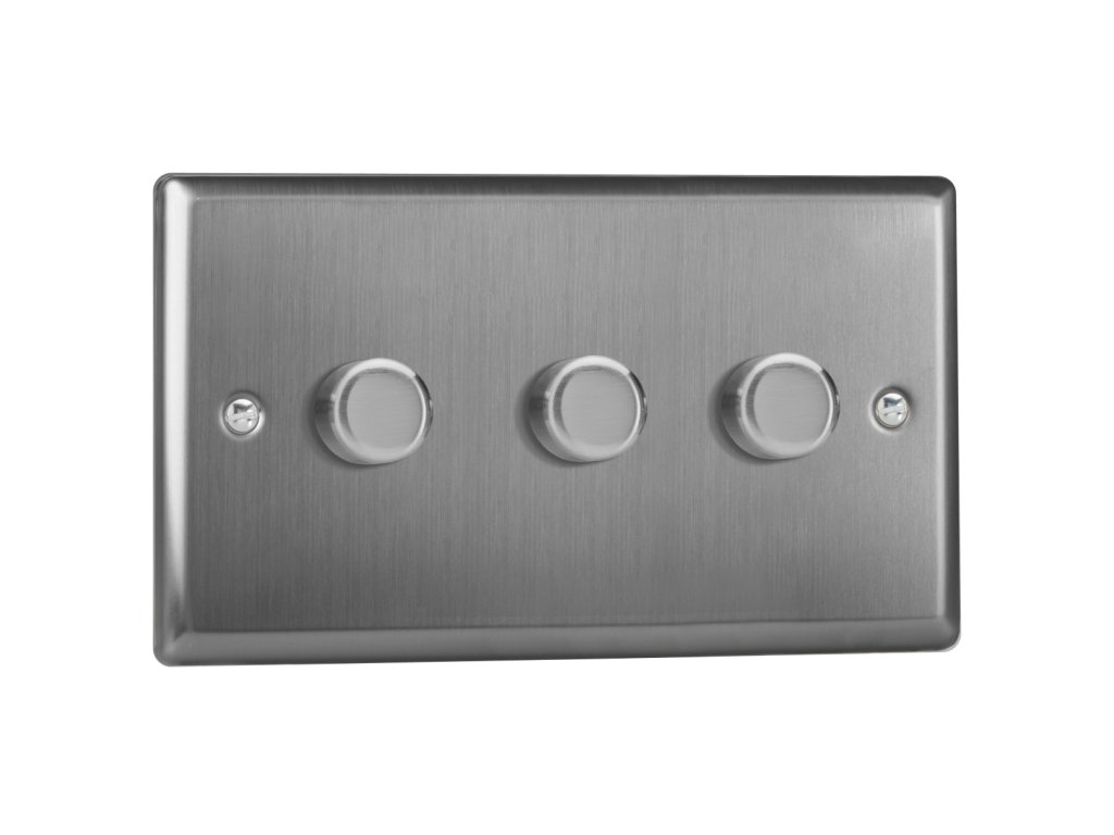 Luxusní stmívač Rotační stmívač DIMMER - 3-modulový - KLASICKÉ - Kartáčovaná ocel, JTDP303