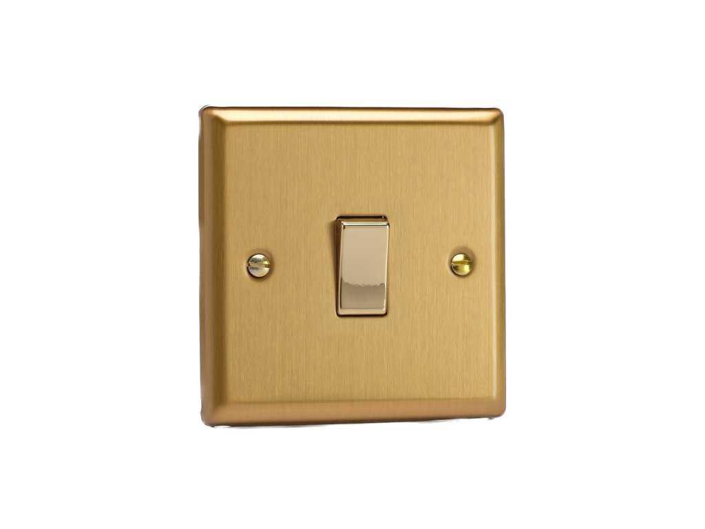 Designový vypínač Kolébkový vypínač ROCKER - 1-modulový schodišťový (č.6); jednosměrný (č.1) 10A 1-pólový KLASICKÉ - kartáčovaná mosaz / mosazná kolébka, XB1D