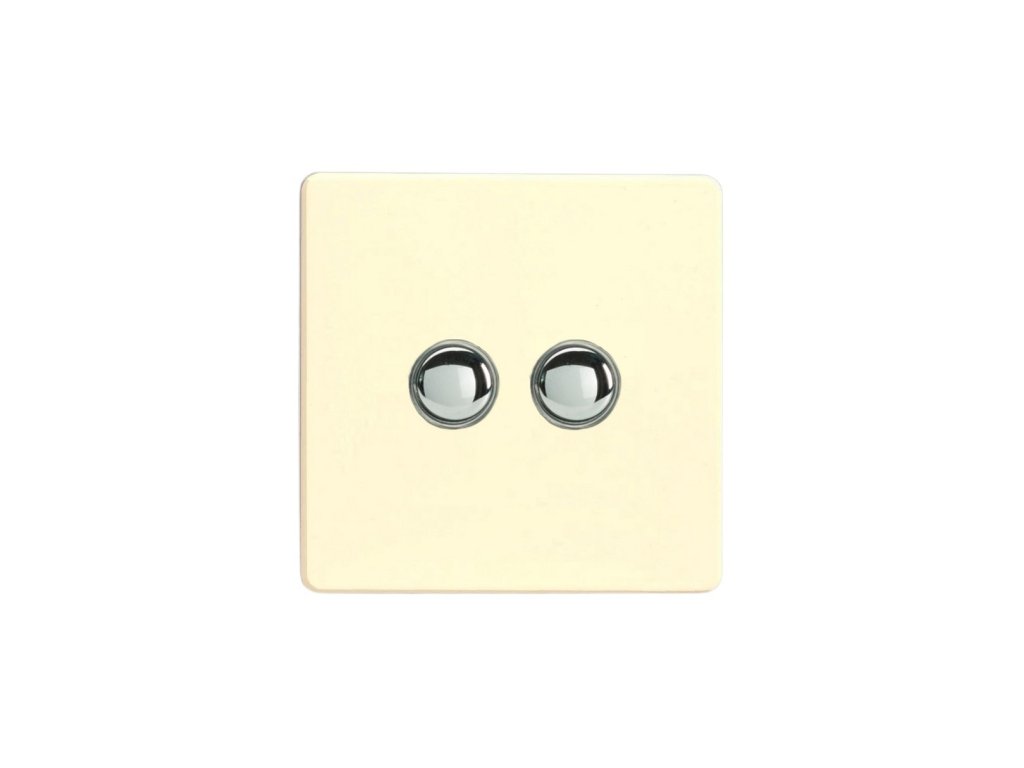 Designový vypínač Tlačítkový vypínač IMPULSE - 2-modulový schodišťový (č.6); jednosměrný (č.1) 6A 1-pólový BEZŠROUBKOVÉ - bílá čokoláda / chromová tlačítka, XDWP2S