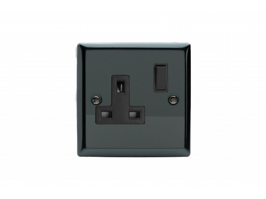 Designová zásuvka Síťová zásuvka MAINS SOCKET - 1-modulový 13A 2-pólový britská zásuvka KLASICKÉ - černé (lesklé) iridium / černý, XI4B