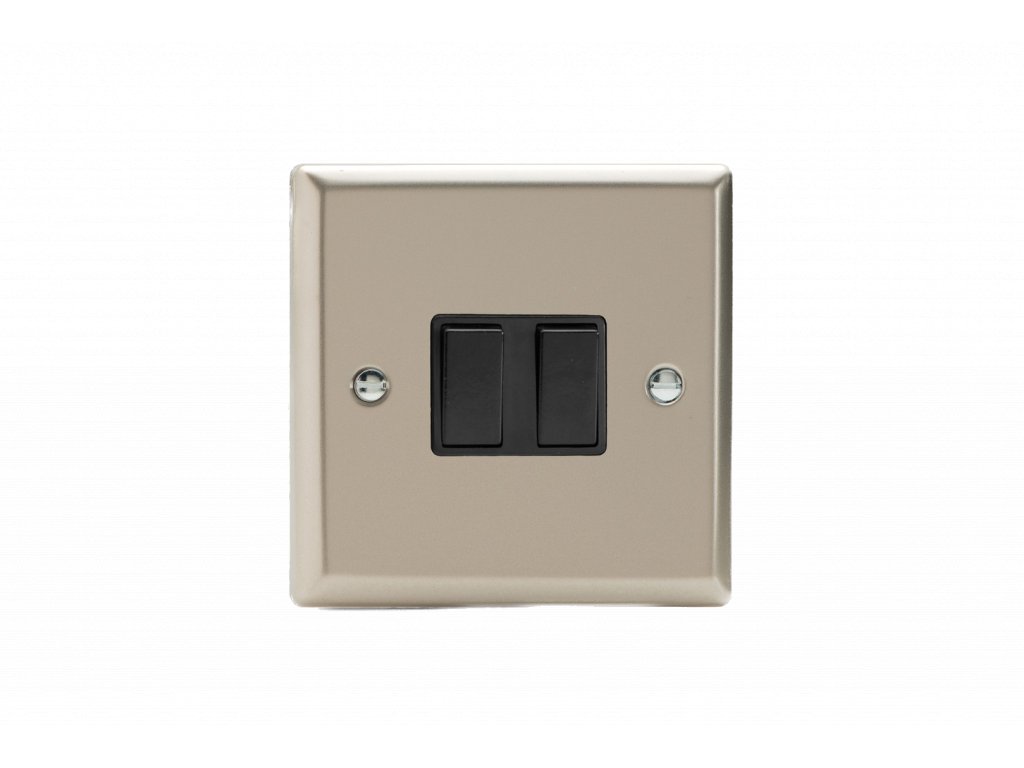 Designový vypínač Kolébkový vypínač ROCKER - 2-modulový schodišťový (č.6); jednosměrný (č.1) 10A 1-pólový KLASICKÉ - satén / černé kolébky, XN2B