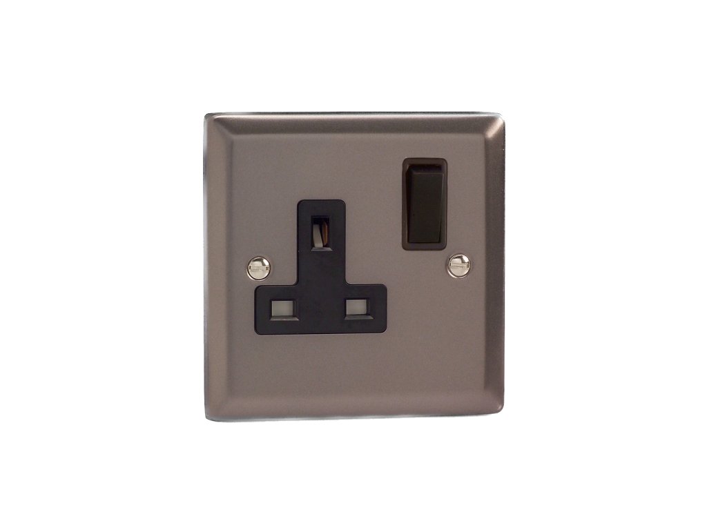 Designová zásuvka Síťová zásuvka MAINS SOCKET - 1-modulový 13A 2-pólový britská zásuvka KLASICKÉ - cínová / černý, XR4B