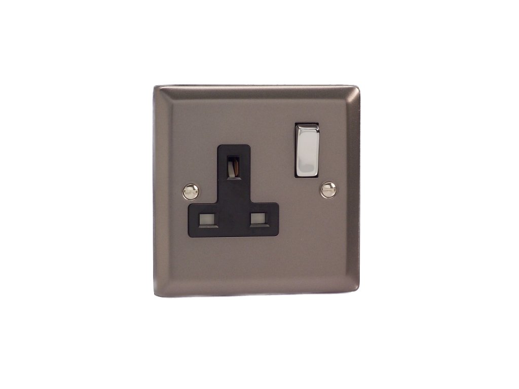 Designová zásuvka Síťová zásuvka MAINS SOCKET - 1-modulový 13A 2-pólový britská zásuvka KLASICKÉ - cínová / černý, XR4DB