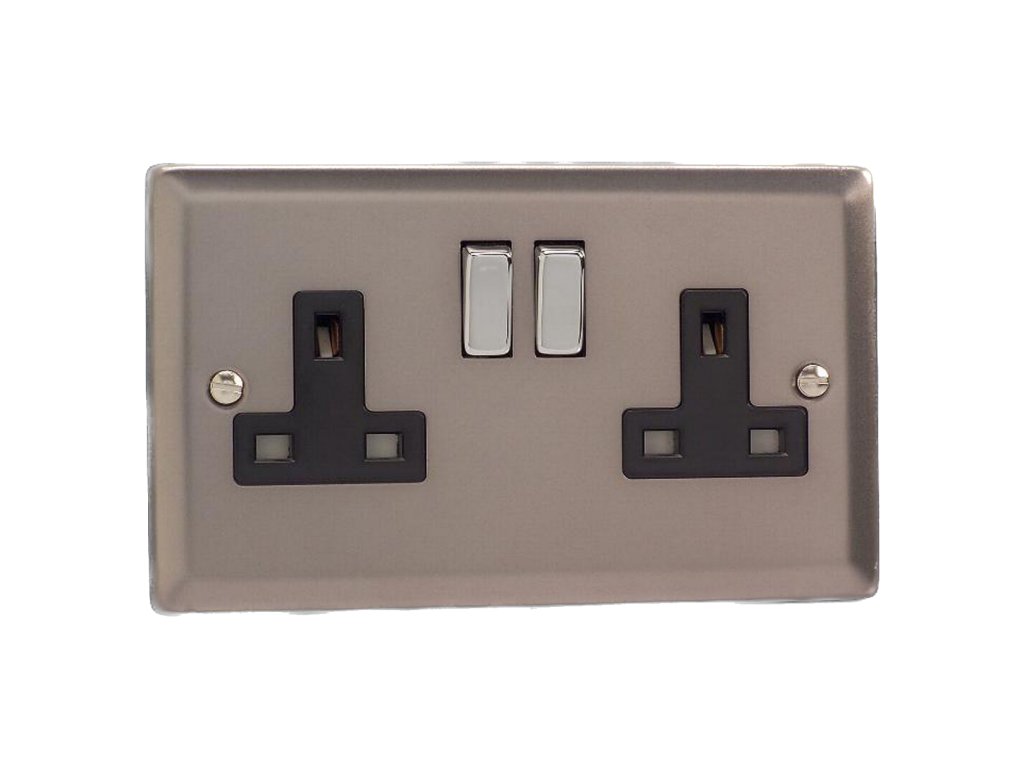 Designová zásuvka Síťová zásuvka MAINS SOCKET - 2-modulový 13A 2-pólový britská zásuvka KLASICKÉ - cínová / černá, XR5DB