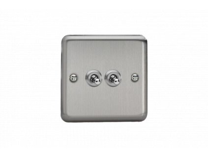 Designový vypínač Páčkový vypínač TOGGLE - 2-modulový schodišťový (č.6); jednosměrný (č.1) 10A 1-pólový KLASICKÉ - matně chromová / chromové páčky, XST2