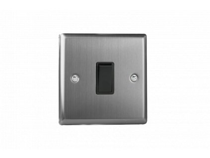 Designový vypínač Kolébkový vypínač ROCKER - 1-modulový schodišťový (č.6); jednosměrný (č.1) 10A 1-pólový KLASICKÉ - kartáčovaná ocel / černá kolébka, XT1B