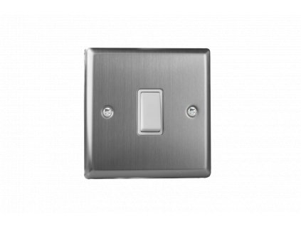 Designový vypínač Kolébkový vypínač ROCKER - 1-modulový schodišťový (č.6); jednosměrný (č.1) 10A 1-pólový KLASICKÉ - kartáčovaná ocel / bílá kolébka, XT1W