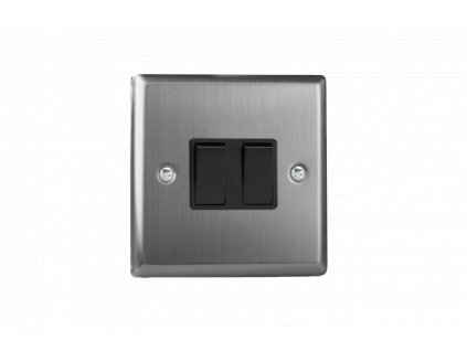 Designový vypínač Kolébkový vypínač ROCKER - 2-modulový schodišťový (č.6); jednosměrný (č.1) 10A 1-pólový KLASICKÉ - kartáčovaná ocel / černé kolébky, XT2B