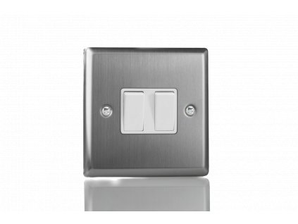 Designový vypínač Kolébkový vypínač ROCKER - 2-modulový schodišťový (č.6); jednosměrný (č.1) 10A 1-pólový KLASICKÉ - kartáčovaná ocel / bílé kolébky, XT2W