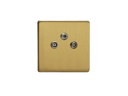 Designová zásuvka Mutimediální zásuvka MEDIA SOCKET - 3-modulový TV/Radio BEZROUBKOVÉ - kartáèovaná mosaz, socket_XEB3RTVS_screwless_brushed-brass