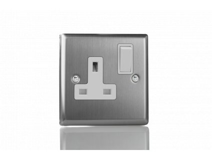 Designová zásuvka Síťová zásuvka MAINS SOCKET - 1-modulový 13A 2-pólový britská zásuvka KLASICKÉ - kartáčovaná ocel / bílá, XT4W