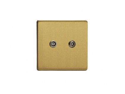 Designová zásuvka Mutimediální zásuvka MEDIA SOCKET - 2-modulový TV/Radio BEZROUBKOVÉ - kartáèovaná mosaz, socket_XEB2RTVS_screwless_brushed-brass