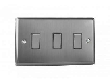 Designový vypínač Kolébkový vypínač ROCKER - 3-modulový schodišťový (č.6); jednosměrný (č.1) 10A 1-pólový KLASICKÉ - kartáčovaná ocel / ocelové kolébky, XT93D