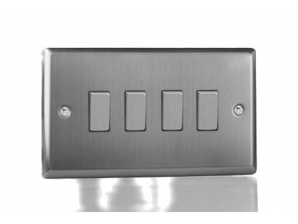 Designový vypínač Kolébkový vypínač ROCKER - 4-modulový schodišťový (č.6); jednosměrný (č.1) 10A 1-pólový KLASICKÉ - kartáčovaná ocel / ocelové kolébky, XT9D