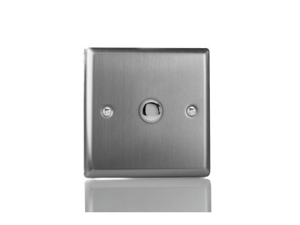 Designový vypínač Tlačítkový vypínač IMPULSE - 1-modulový jednosměrný (č.1) 6A 1-pólový momentový KLASICKÉ - kartáčovaná ocel / ocelové tlačítko, XTP1