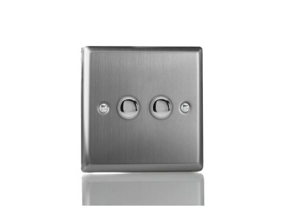 Designový vypínač Tlačítkový vypínač IMPULSE - 2-modulový schodišťový (č.6); jednosměrný (č.1) 6A 1-pólový KLASICKÉ - kartáčovaná ocel / ocelová tlačítka, XTP2