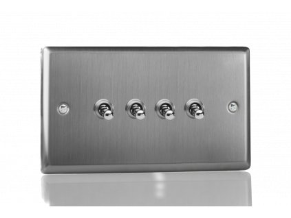 Designový vypínač Páčkový vypínač TOGGLE - 4-modulový schodišťový (č.6); jednosměrný (č.1) 10A 1-pólový KLASICKÉ - kartáčovaná ocel / ocelové páčky, XTT9