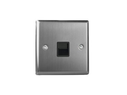 Designová zásuvka Mutimediální zásuvka MEDIA SOCKET - 1-modulový telefon KLASICKÉ - kartáèovaná ocel / èerný, XTTMB