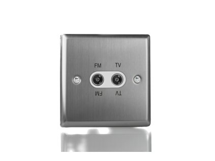 Designová zásuvka Mutimediální zásuvka MEDIA SOCKET - 2-modulový TV/Radio KLASICKÉ - kartáèovaná ocel / bílá, XTTVFMW