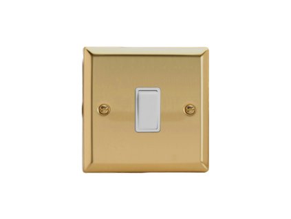 Designový vypínač Kolébkový vypínač ROCKER - 1-modulový schodišťový (č.6); jednosměrný (č.1) 10A 1-pólový KLASICKÉ - leštěná mosaz / bílá kolébka, XV1W