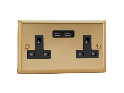 Designová zásuvka Síová zásuvka MAINS SOCKET - 2-modulový 13A britská zásuvka KLASICKÉ - letìná mosaz / èerný, XV5U2B