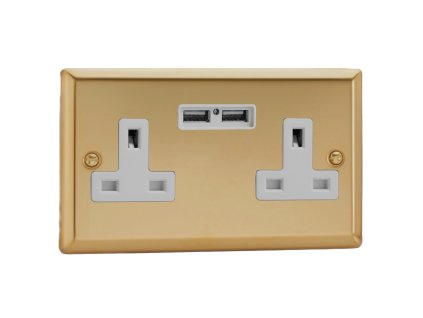 Designová zásuvka Síová zásuvka MAINS SOCKET - 2-modulový 13A britská zásuvka KLASICKÉ - letìná mosaz / bílá, XV5U2W