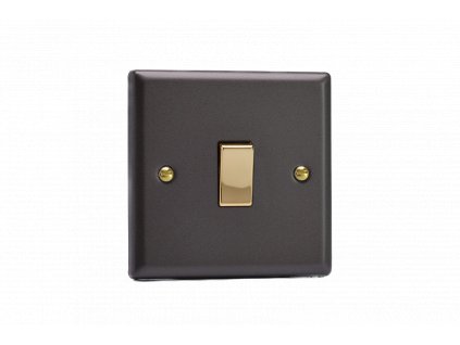 Designový vypínač Kolébkový vypínač ROCKER - 1-modulový schodišťový (č.6); jednosměrný (č.1) 10A 1-pólový KLASICKÉ - břidlice / mosaz, XY1V.SL