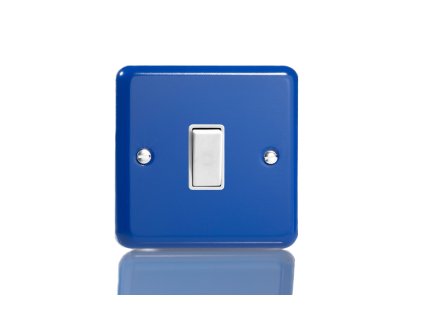 Designový vypínač Kolébkový vypínač ROCKER - 1-modulový schodišťový (č.6); jednosměrný (č.1) 10A 1-pólový KLASICKÉ - reflexní modrá / bílá kolébka, XY1W.RB