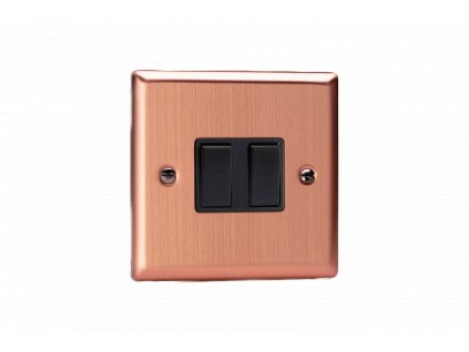 Designový vypínač Kolébkový vypínač ROCKER - 2-modulový schodišťový (č.6); jednosměrný (č.1) 10A 1-pólový KLASICKÉ - kartáčovaná měď / černé kolébky, XY2B.BC