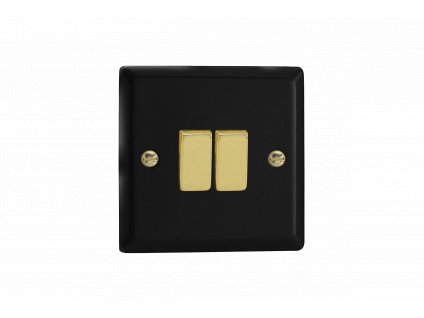 Designový vypínač Kolébkový vypínač ROCKER - 2-modulový schodišťový (č.6); jednosměrný (č.1) 10A 1-pólový KLASICKÉ - matně černá / leštěná mosaz, XY2V.MB