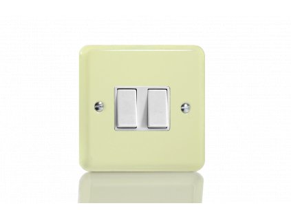 Designový vypínač Kolébkový vypínač ROCKER - 2-modulový schodišťový (č.6); jednosměrný (č.1) 10A 1-pólový KLASICKÉ - bílá čokoláda / bílé kolébky, XY2W.WC