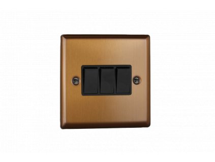 Designový vypínač Kolébkový vypínač ROCKER - 3-modulový schodišťový (č.6); jednosměrný (č.1) 10A 1-pólový KLASICKÉ - kartáčovaný bronz / černé kolébky, XY3B.BZ