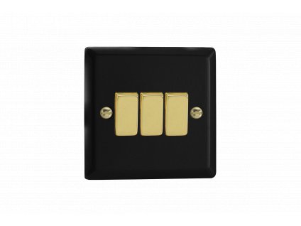 Designový vypínač Kolébkový vypínač ROCKER - 3-modulový schodišťový (č.6); jednosměrný (č.1) 10A 1-pólový KLASICKÉ - matně černá / leštěná mosaz, XY3V.MB