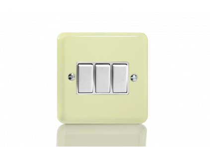 Designový vypínač Kolébkový vypínač ROCKER - 3-modulový schodišťový (č.6); jednosměrný (č.1) 10A 1-pólový KLASICKÉ - bílá čokoláda / bílé kolébky, XY3W.WC