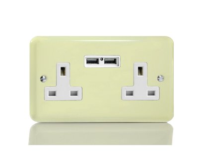 Designová zásuvka Síťová zásuvka MAINS SOCKET - 2-modulový 13A britská zásuvka KLASICKÉ - bílá čokoláda / bílá, XY5U2W.WC