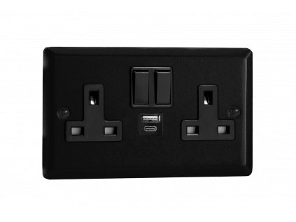 Designová zásuvka Síťová zásuvka MAINS SOCKET - 2-modulový 20 W USB 13A 1-pólový britská zásuvka KLASICKÉ - matně černá / černý, XY5UACB.MB