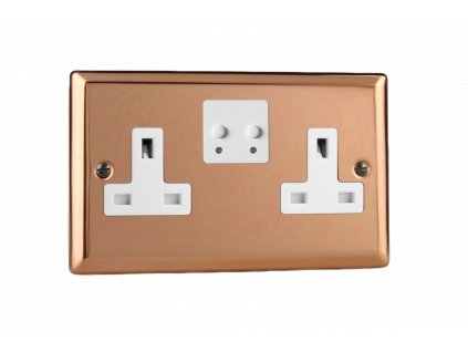 Designová zásuvka Síťová zásuvka MAINS SOCKET - 2-modulový 13A 1-pólový britská zásuvka KLASICKÉ - leštěná měď / bílá, XY5TUW.CU