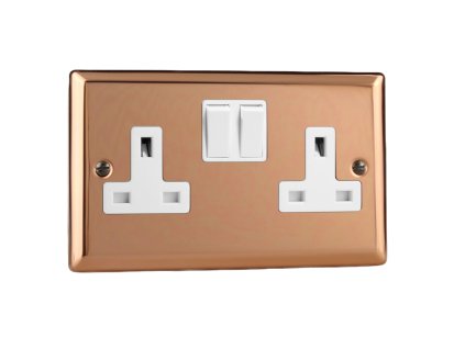 Designová zásuvka Síťová zásuvka MAINS SOCKET - 2-modulový 13A 2-pólový britská zásuvka KLASICKÉ - leštěná měď / bílá, XY5W.CU