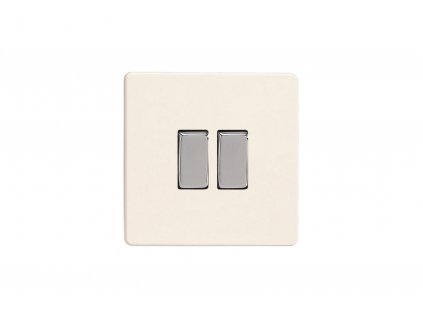 Designový vypínač Kolébkový vypínač ROCKER - 2-modulový schodišťový (č.6); jednosměrný (č.1) 10A 1-pólový BEZŠROUBKOVÉ - matně bílá / chromová kolébka, rocker_XEY2S.MW_screwless_matt-white