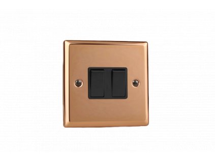 Designový vypínač Kolébkový vypínač ROCKER - 2-modulový schodišťový (č.6); jednosměrný (č.1) 10A 1-pólový KLASICKÉ - leštěná měď / černé kolébky, XY2B.CU