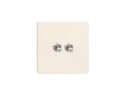 Designový vypínač Páčkový vypínač TOGGLE - 2-modulový schodišťový (č.6); jednosměrný (č.1) 10A 1-pólový BEZŠROUBKOVÉ - matně bílá / chromová páčka, toggle_XEYT2S.MW_screwless_matt-white
