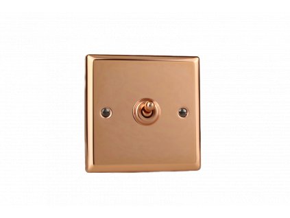 Designový vypínač Páčkový vypínač TOGGLE - 1-modulový schodišťový (č.6); jednosměrný (č.1) 10A 1-pólový KLASICKÉ - leštěná měď / měděná páčka, XYT1.CU