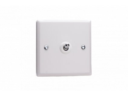 Designový vypínač Páčkový vypínač TOGGLE - 1-modulový schodišťový (č.6); jednosměrný (č.1) 10A 1-pólový KLASICKÉ - křída bílá / chrom, XYT1.CW