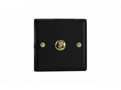 Designový vypínač Páčkový vypínač TOGGLE - 1-modulový schodišťový (č.6); jednosměrný (č.1) 10A 1-pólový KLASICKÉ - matně černá / leštěná mosaz, XYT1V.MB