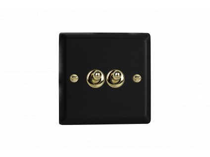 Designový vypínač Páčkový vypínač TOGGLE - 2-modulový schodišťový (č.6); jednosměrný (č.1) 10A 1-pólový KLASICKÉ - matně černá / leštěná mosaz, XYT2V.MB