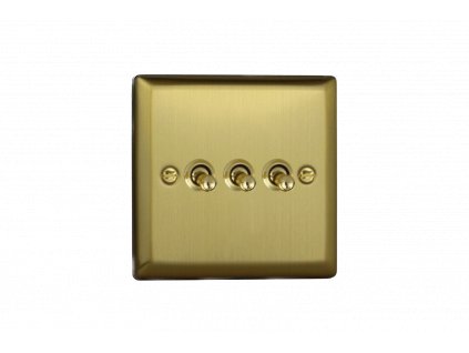 Designový vypínaè Páèkový vypínaè TOGGLE - 3-modulový schodiový (è.6); jednosmìrný (è.1) 10A 1-pólový KLASICKÉ - kartáèovaná mosaz / mosazné páèky, XYT3.BB